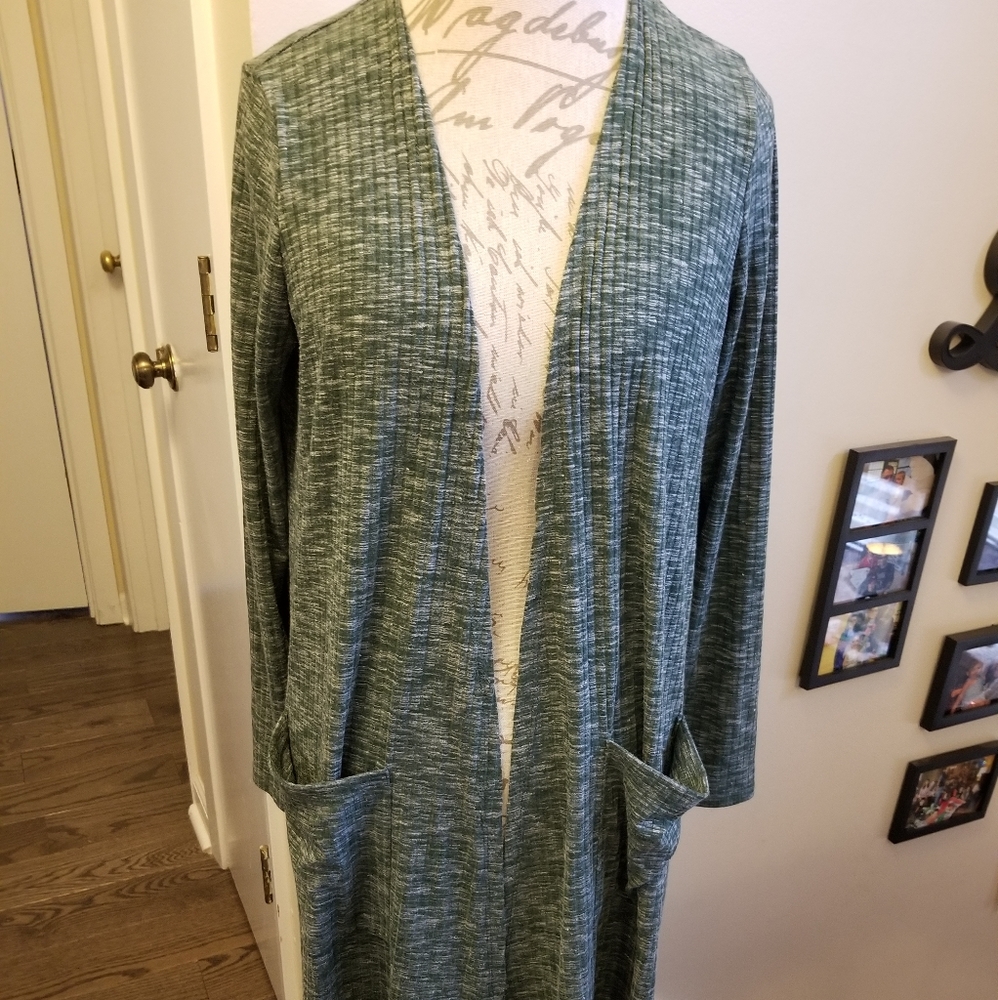 Lularoe Sarah Cardigan, Heathered Green, Ribbed